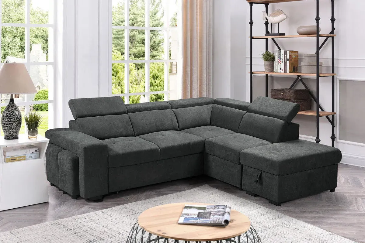 Henrik - Sleeper Sectional Sofa With Storage Ottoman And 2 Stools