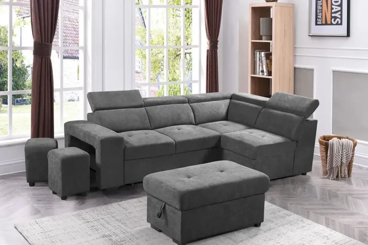 Henrik - Sleeper Sectional Sofa With Storage Ottoman And 2 Stools