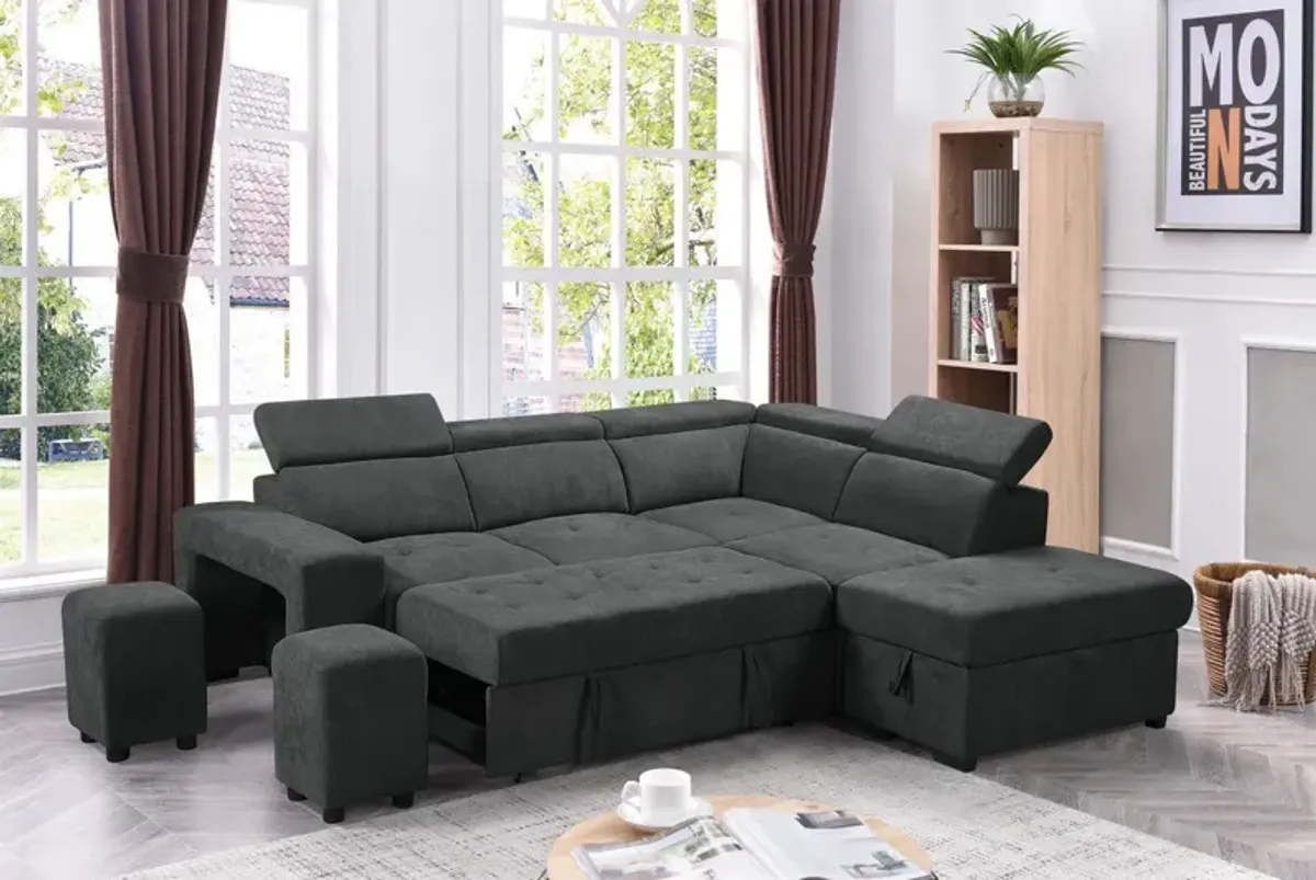 Henrik - Sleeper Sectional Sofa With Storage Ottoman And 2 Stools