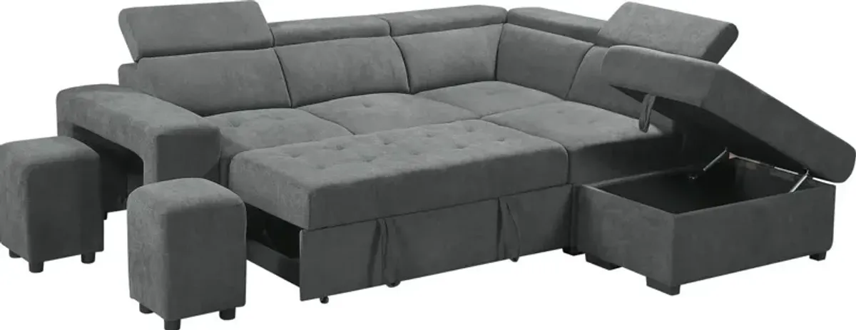 Henrik - Sleeper Sectional Sofa With Storage Ottoman And 2 Stools