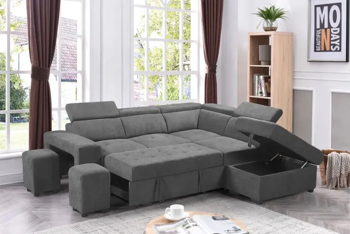 Henrik - Sleeper Sectional Sofa With Storage Ottoman And 2 Stools