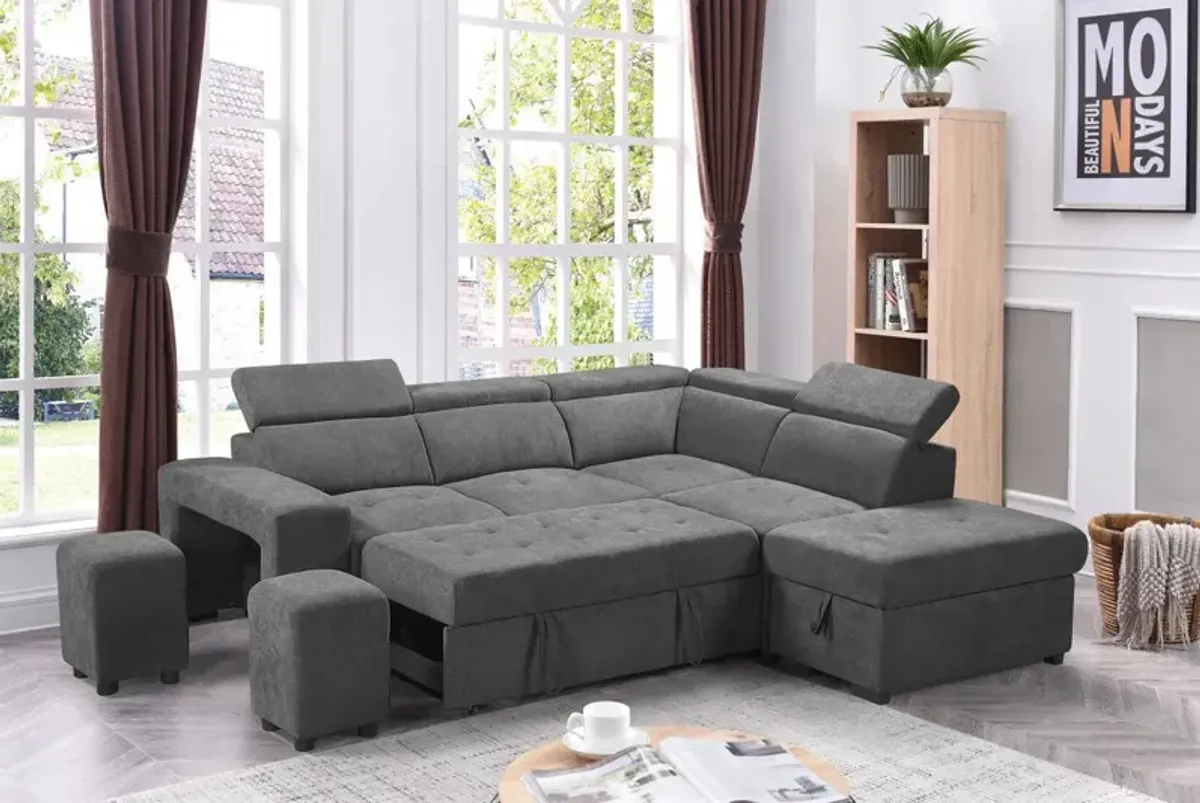 Henrik - Sleeper Sectional Sofa With Storage Ottoman And 2 Stools