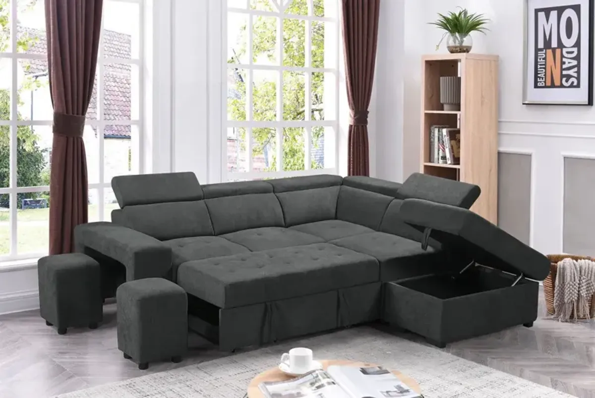 Henrik - Sleeper Sectional Sofa With Storage Ottoman And 2 Stools