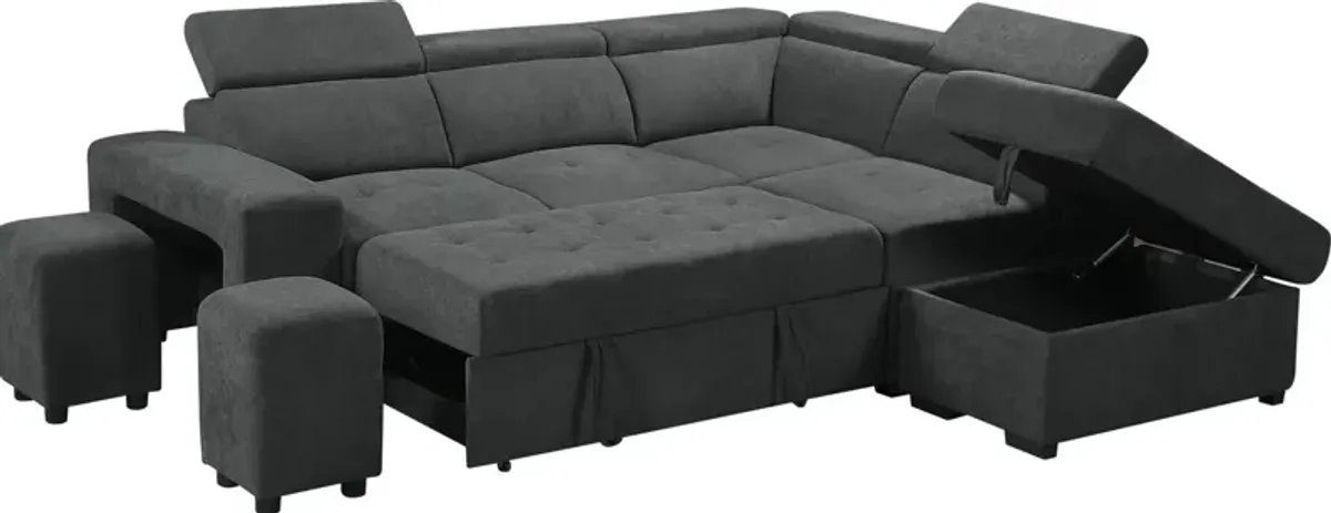 Henrik - Sleeper Sectional Sofa With Storage Ottoman And 2 Stools