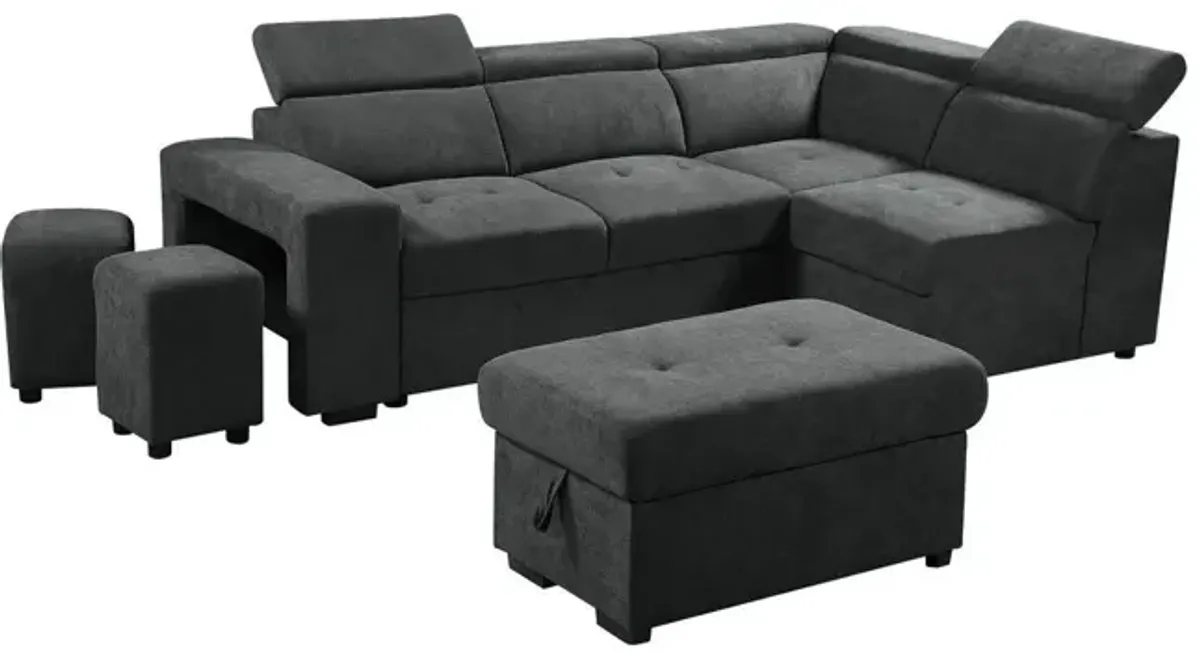 Henrik - Sleeper Sectional Sofa With Storage Ottoman And 2 Stools