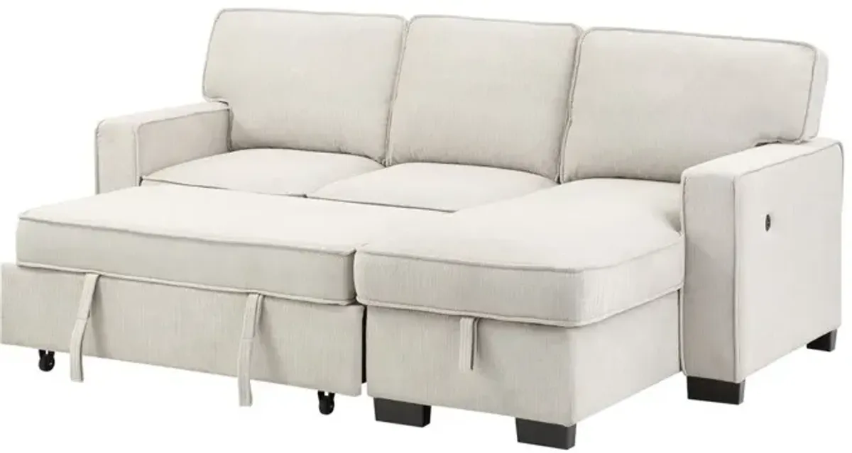 Estelle - Fabric Reversible Sleeper Sectional With Storage Chaise Drop-Down Table 2 Cup Holders And 2 USB Ports