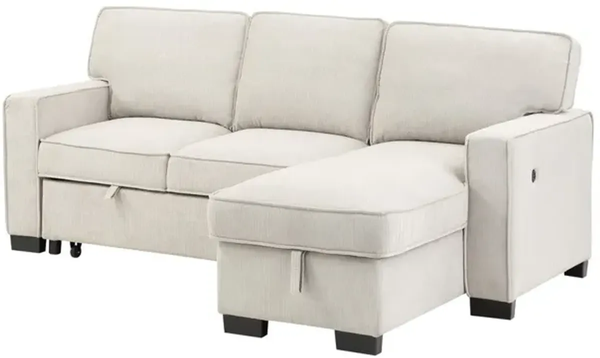 Estelle - Fabric Reversible Sleeper Sectional With Storage Chaise Drop-Down Table 2 Cup Holders And 2 USB Ports