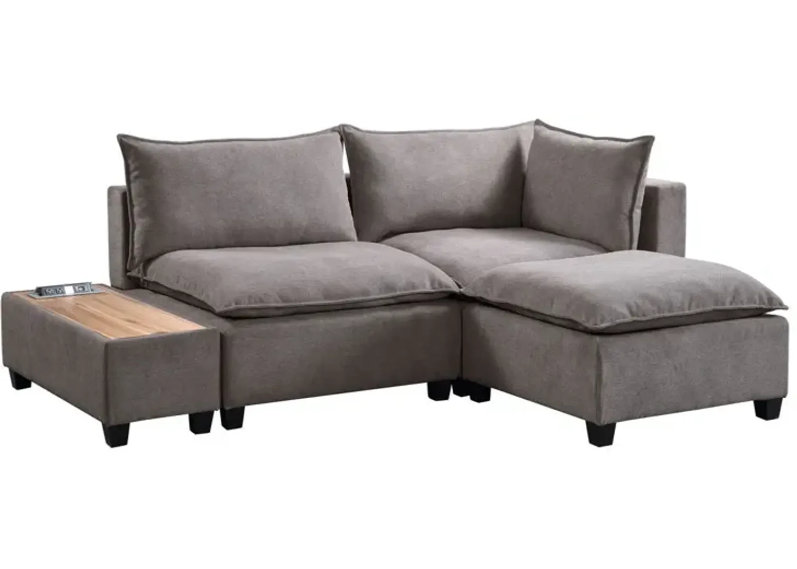 Madison - Fabric Sectional Loveseat Ottoman With USB Storage Console Table