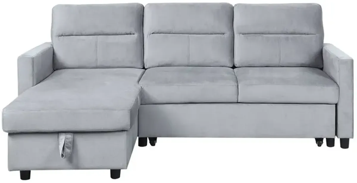 Ruby - Velvet Reversible Sleeper Sectional Sofa With Storage Chaise And Side Pocket - Light Gray