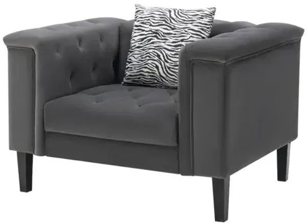 Mary - Velvet Tufted Chair With 1 Accent Pillow - Dark Gray
