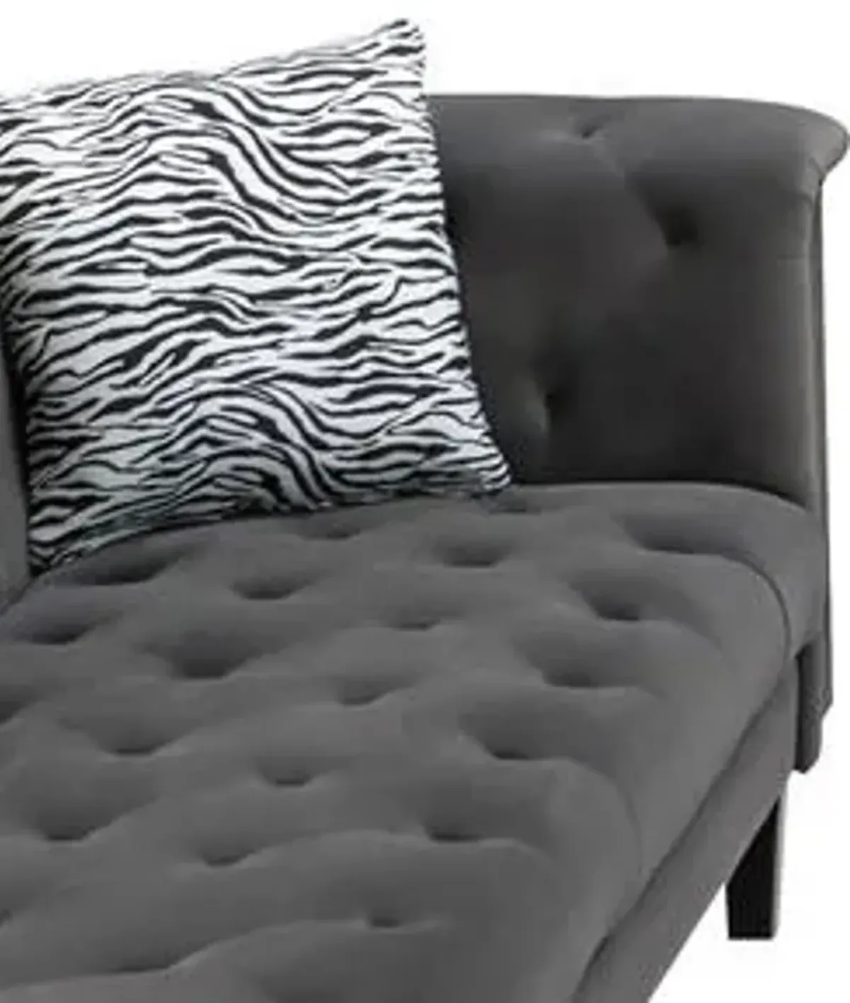 Mary - Velvet Tufted Chaise With 1 Accent Pillow - Dark Gray