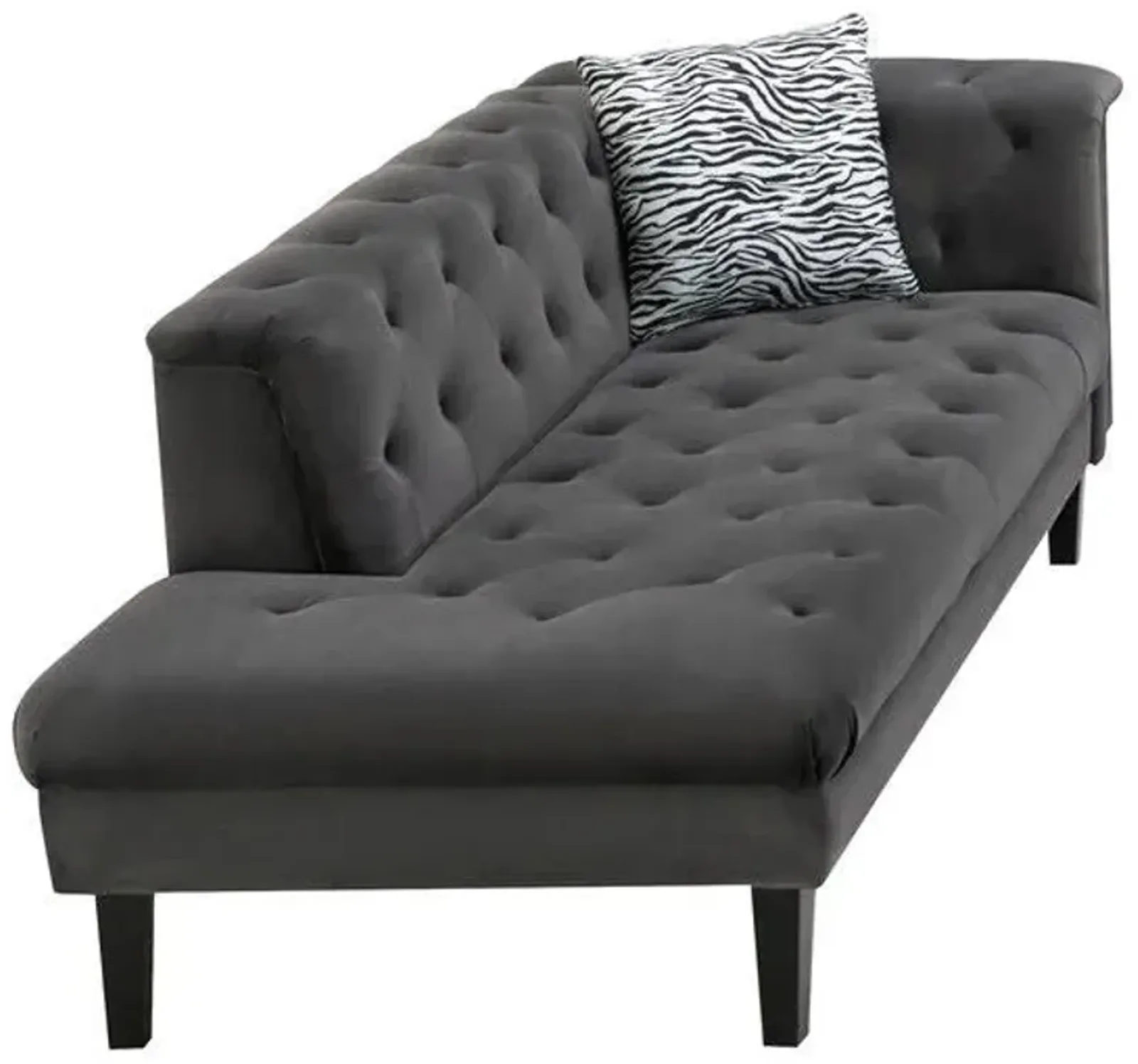 Mary - Velvet Tufted Chaise With 1 Accent Pillow - Dark Gray