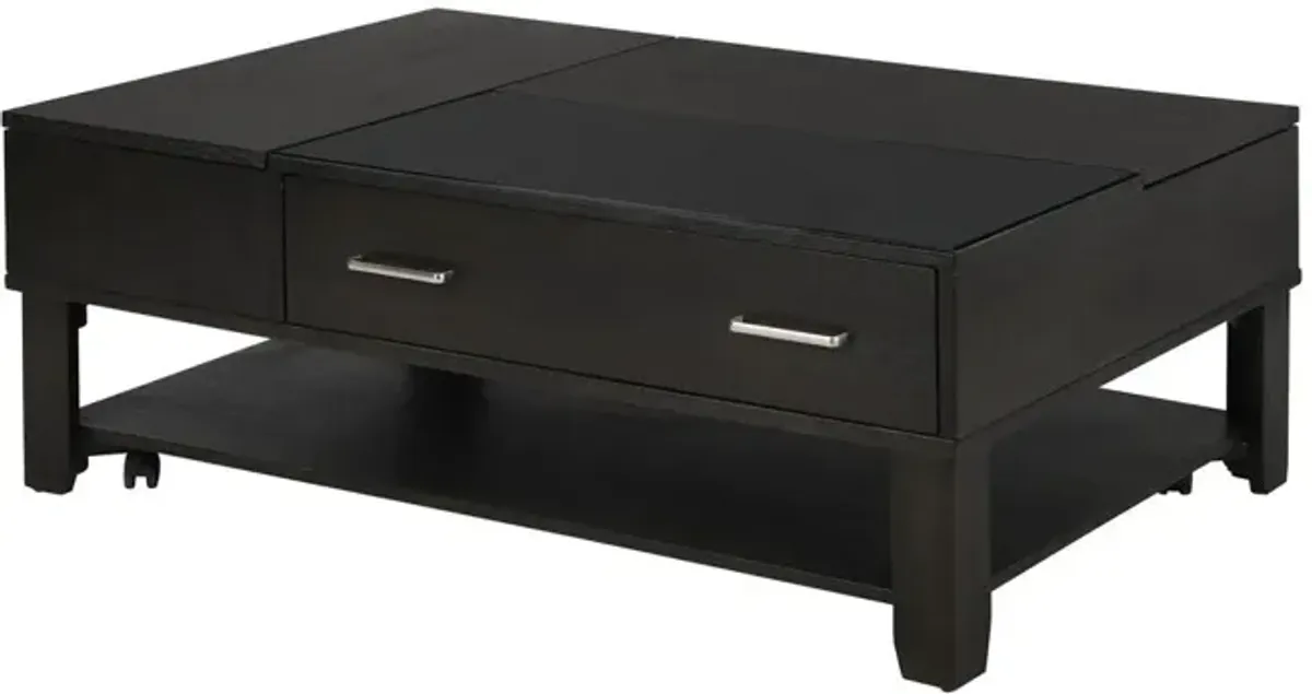 Bruno - Wooden Lift Top Coffee Table With Tempered Glass Top And Drawer - Ash Gray