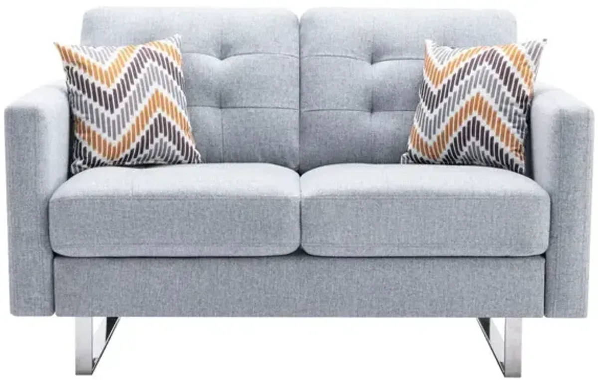 Victoria - Linen Fabric Loveseat With Metal Legs, Side Pockets, And Pillows