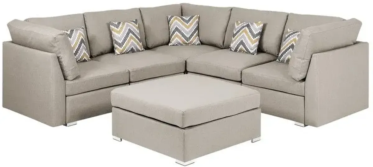 Amira - Fabric Reversible Sectional Sofa With Ottoman And Pillows