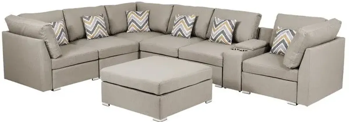 Amira - Fabric Reversible Modular Sectional Sofa With USB Console And Ottoman