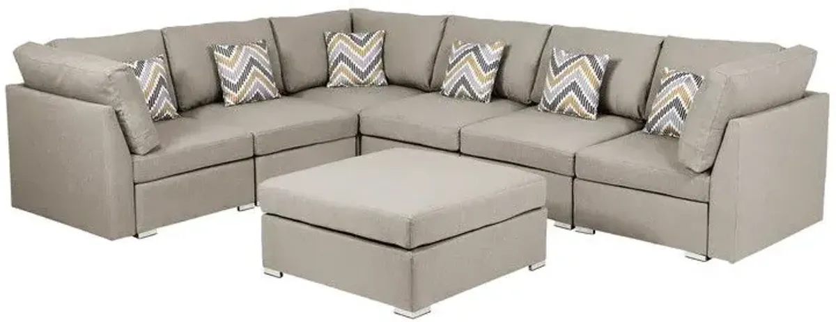 Amira - Fabric Reversible Modular Sectional Sofa With Ottoman And Pillows