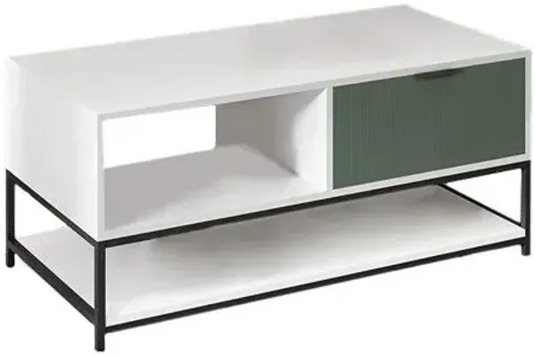 Watson - Wood Coffee Table Steel Frame With Shelves And Drawer