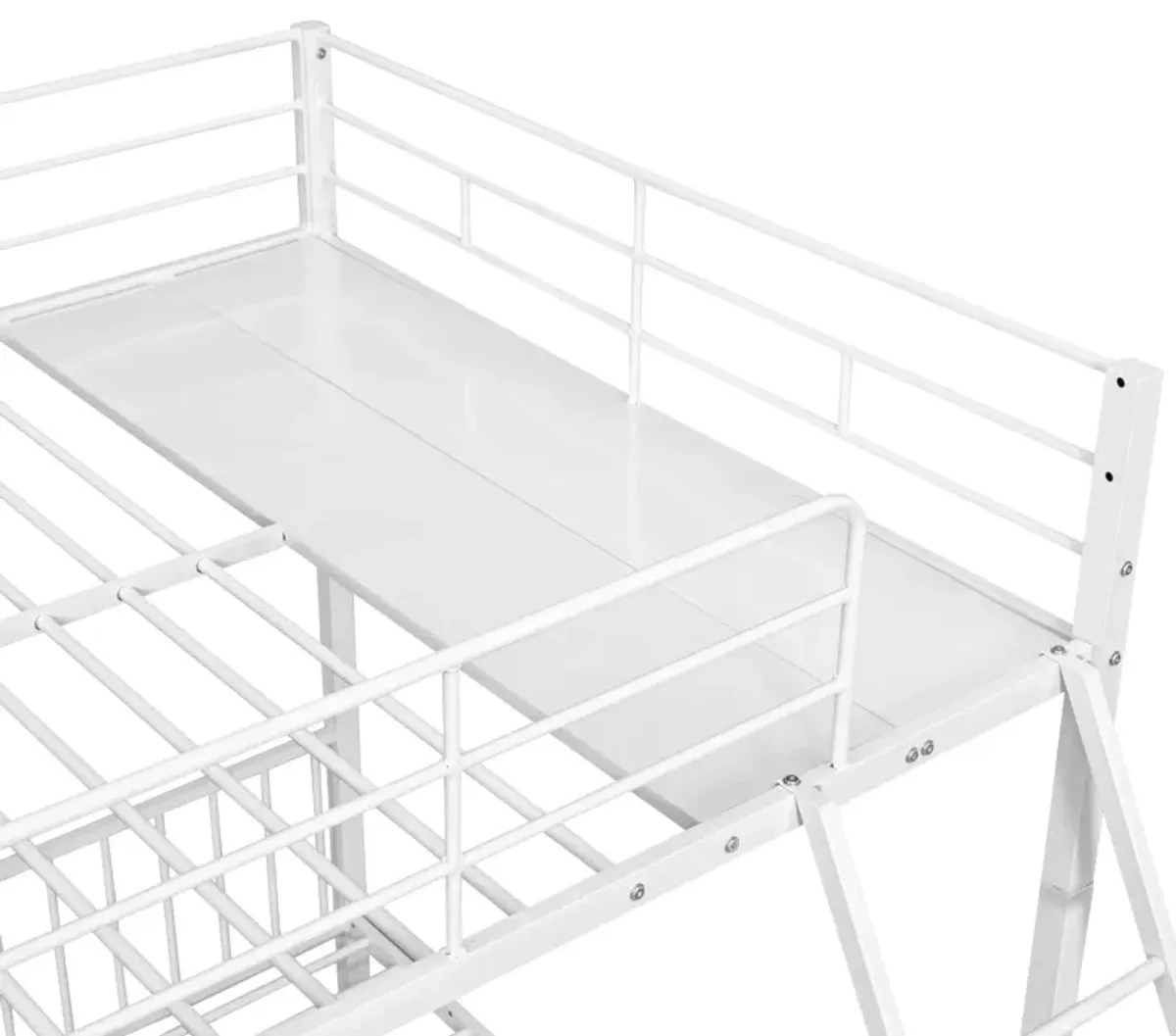 Bunk Bed, Metal Triple Bunk Bed With Drawers And Guardrails