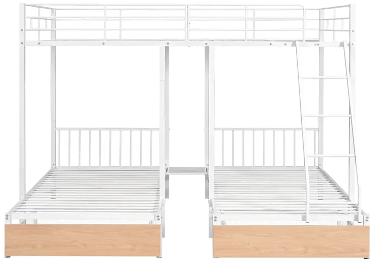 Bunk Bed, Metal Triple Bunk Bed With Drawers And Guardrails