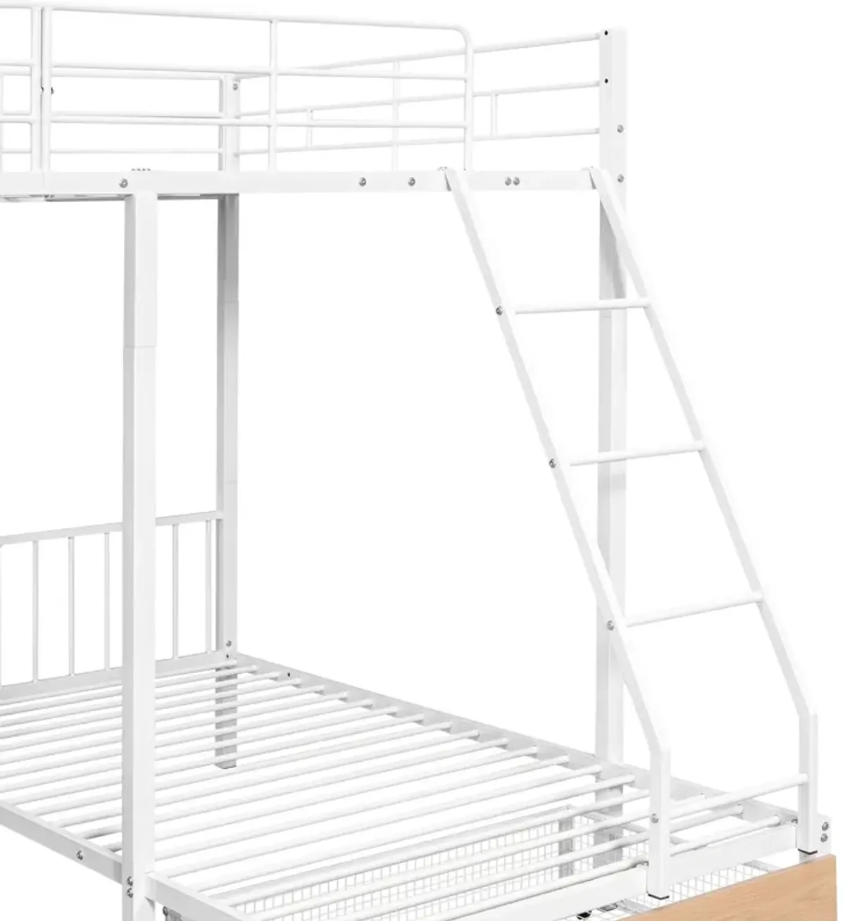 Bunk Bed, Metal Triple Bunk Bed With Drawers And Guardrails