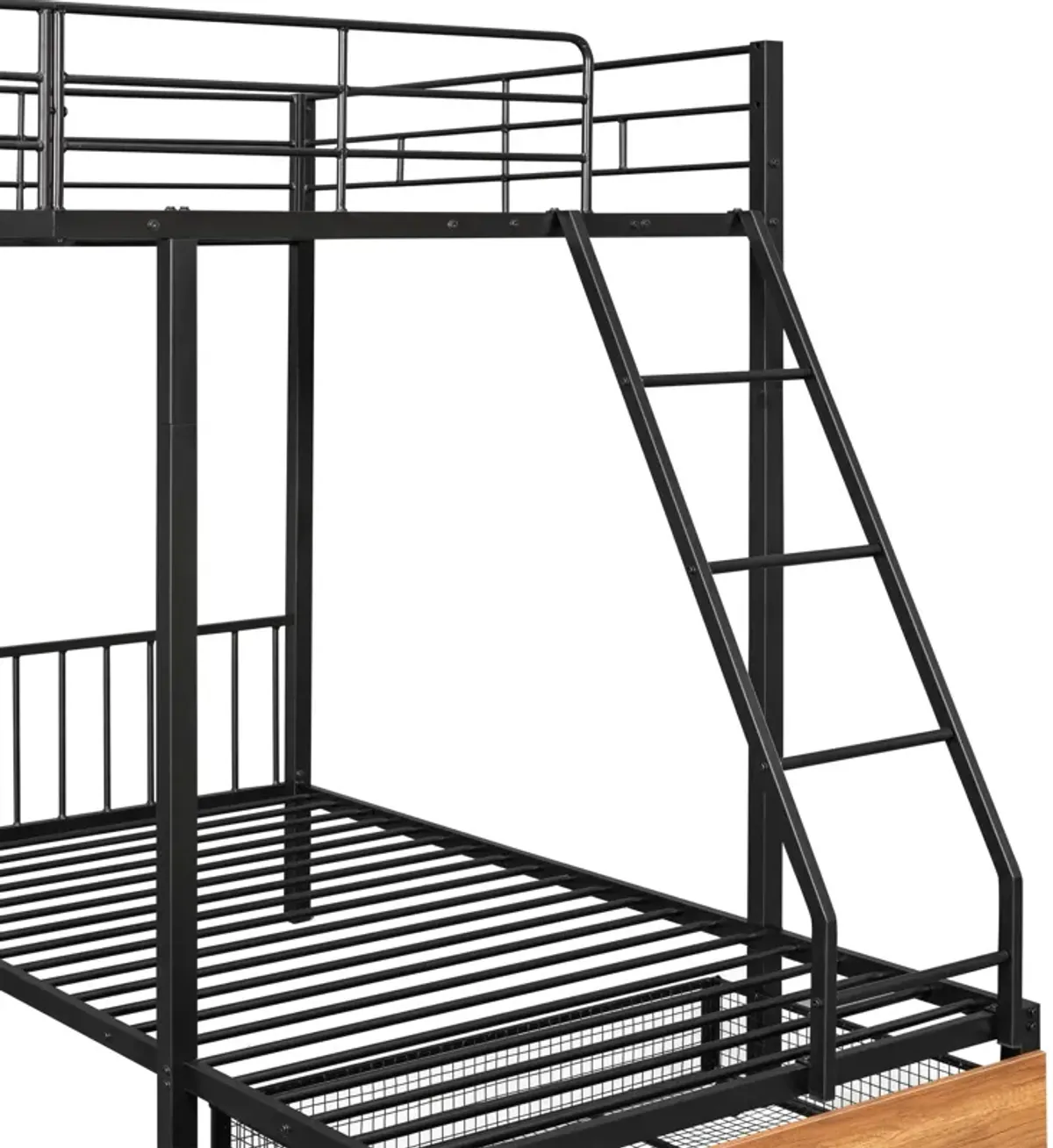 Bunk Bed, Metal Triple Bunk Bed With Drawers And Guardrails