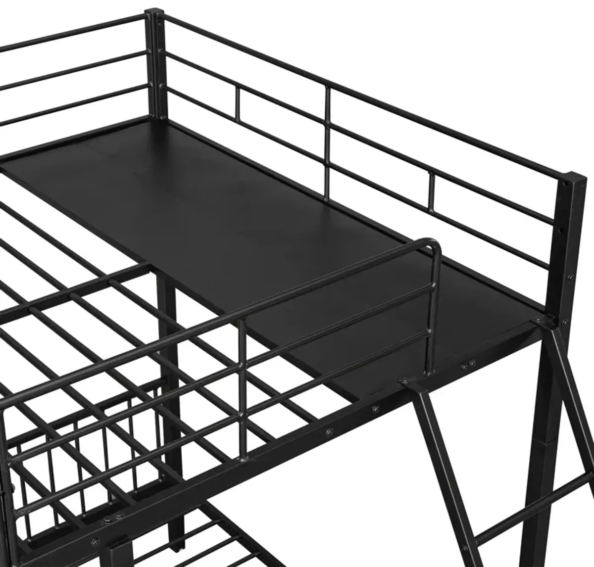 Bunk Bed, Metal Triple Bunk Bed With Drawers And Guardrails