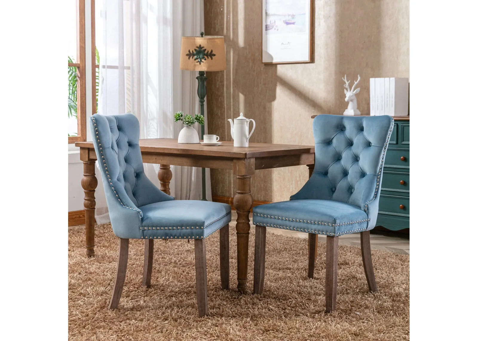 Nikki - Modern, High-End Tufted Solid Wood Contemporary Velvet Upholstered Dining Chair With Wood Legs Nailhead Trim (Set of 2)