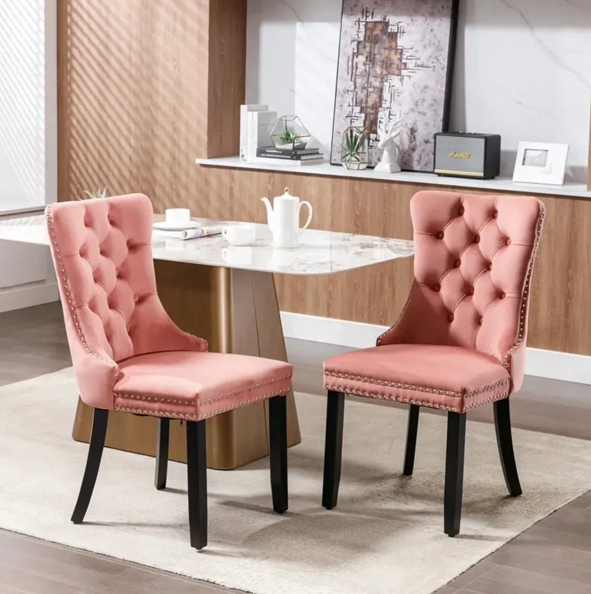 Nikki - Modern, High-End Tufted Solid Wood Contemporary Velvet Upholstered Dining Chair With Wood Legs Nailhead Trim (Set of 2)