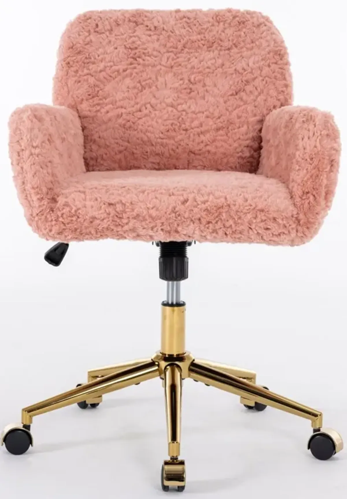 Office Chair, Artificial Rabbit Hair Home Office Chair With Golden Metal Base, Adjustable Desk Chair Swivel Office Chair, Vanity Chair