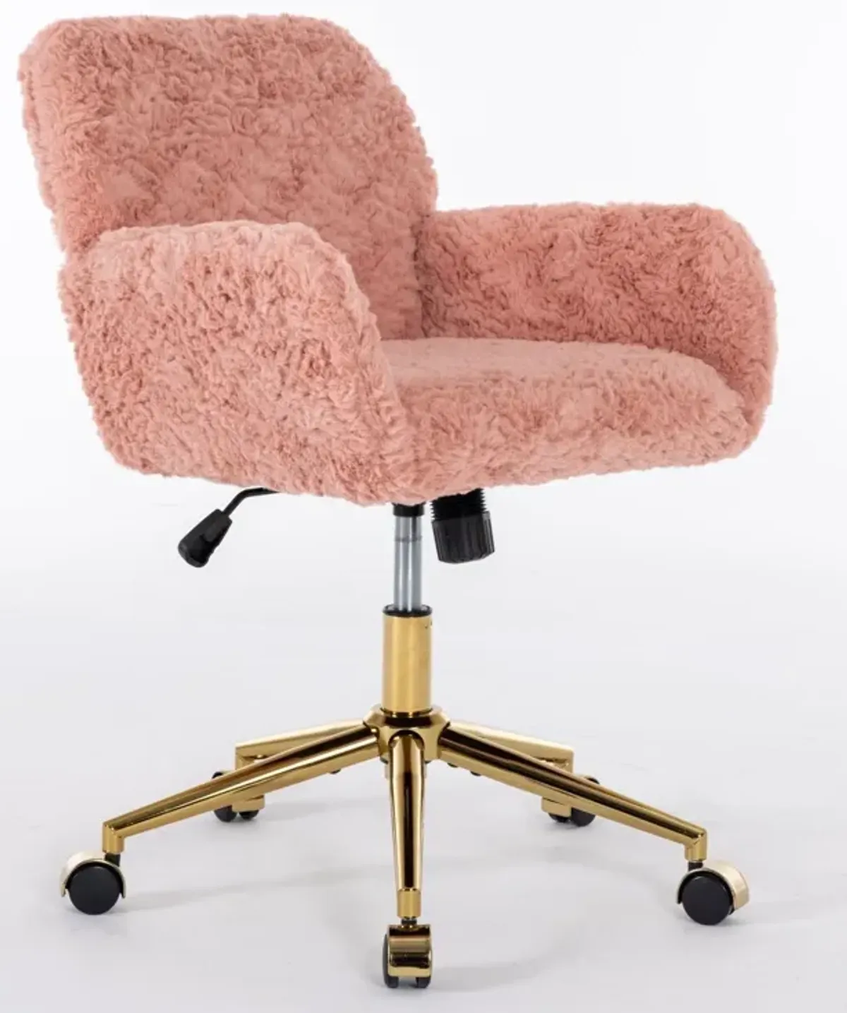 Office Chair, Artificial Rabbit Hair Home Office Chair With Golden Metal Base, Adjustable Desk Chair Swivel Office Chair, Vanity Chair