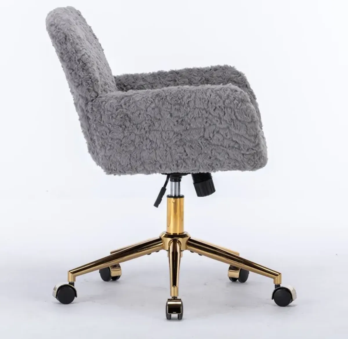 Office Chair, Artificial Rabbit Hair Home Office Chair With Golden Metal Base, Adjustable Desk Chair Swivel Office Chair, Vanity Chair