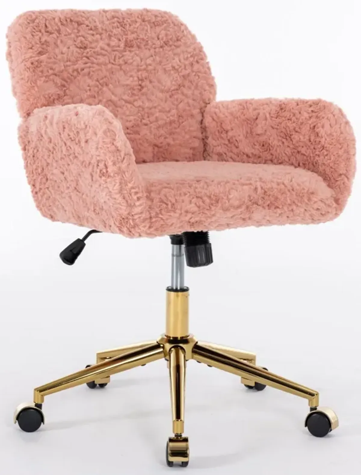 Office Chair, Artificial Rabbit Hair Home Office Chair With Golden Metal Base, Adjustable Desk Chair Swivel Office Chair, Vanity Chair