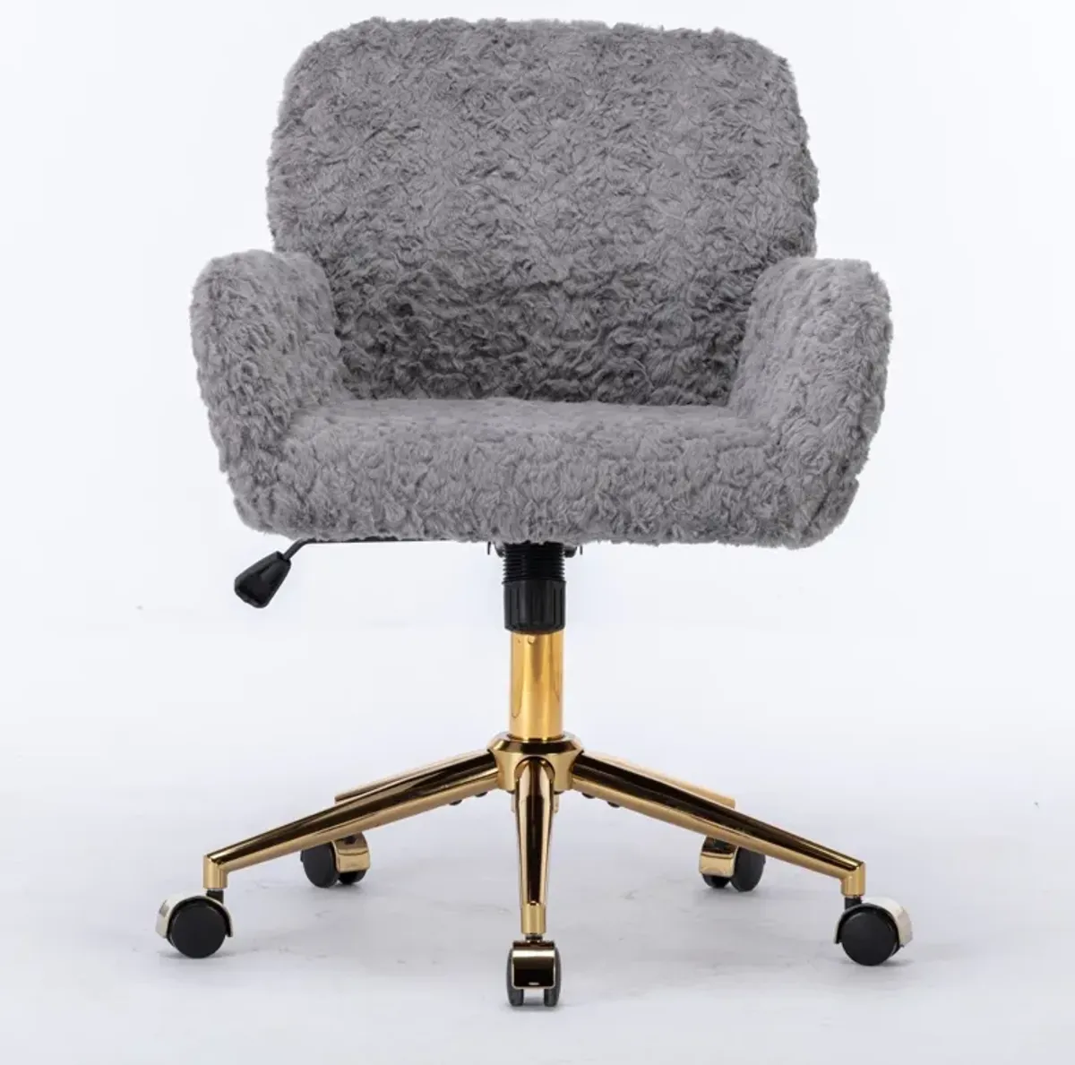 Office Chair, Artificial Rabbit Hair Home Office Chair With Golden Metal Base, Adjustable Desk Chair Swivel Office Chair, Vanity Chair