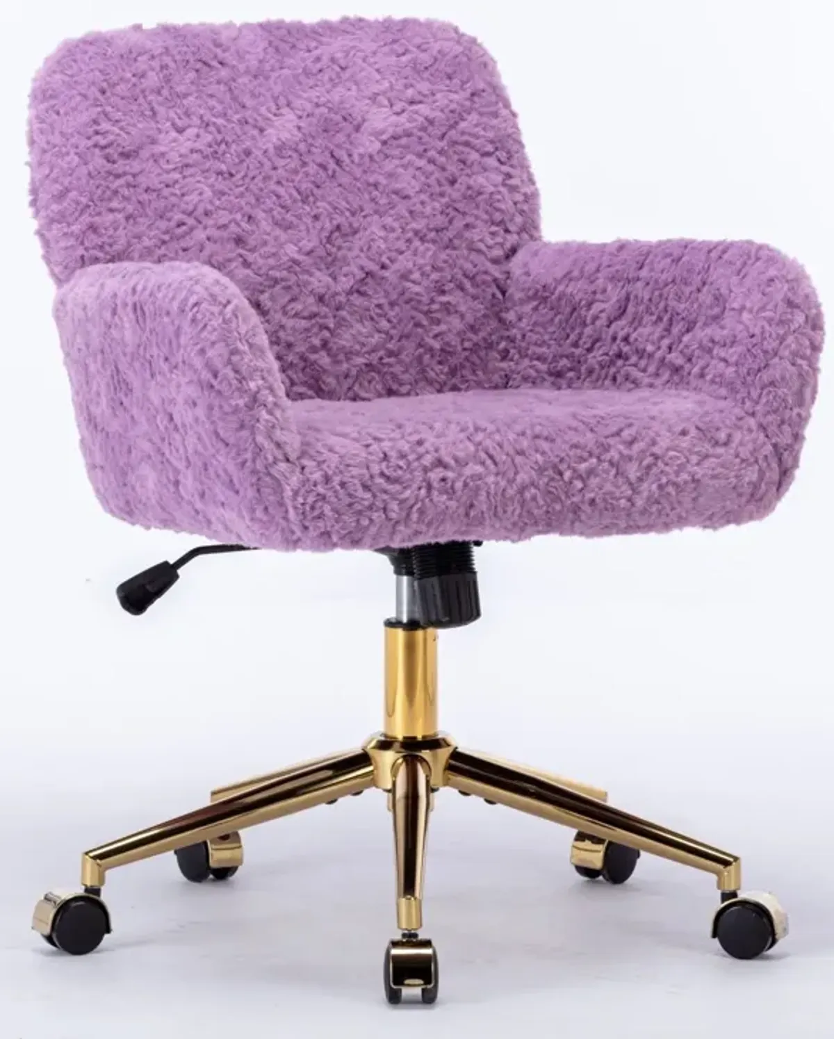 Office Chair, Artificial Rabbit Hair Home Office Chair With Golden Metal Base, Adjustable Desk Chair Swivel Office Chair, Vanity Chair