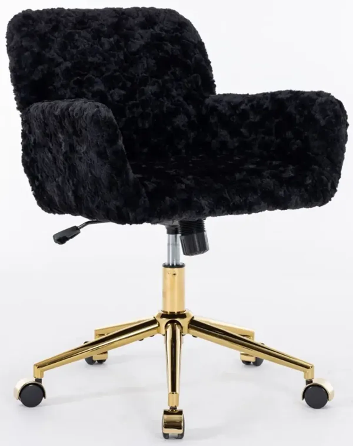 Office Chair, Artificial Rabbit Hair Home Office Chair With Golden Metal Base, Adjustable Desk Chair Swivel Office Chair, Vanity Chair