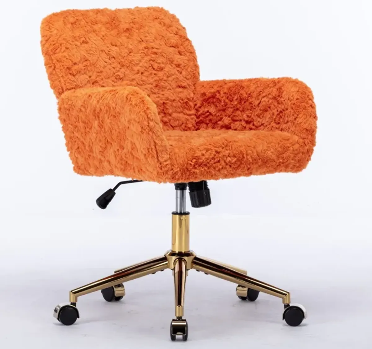 Office Chair, Artificial Rabbit Hair Home Office Chair With Golden Metal Base, Adjustable Desk Chair Swivel Office Chair, Vanity Chair