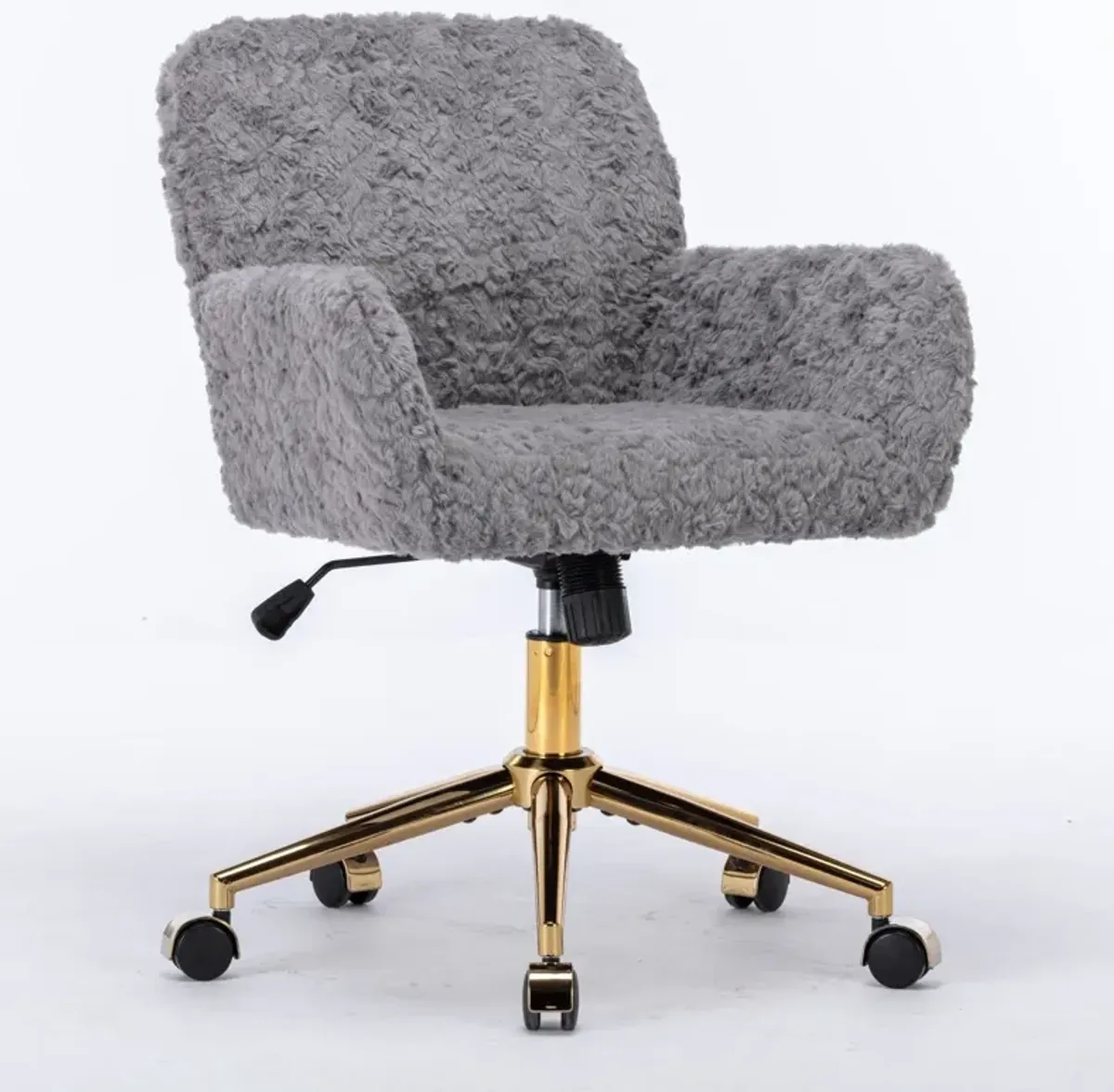 Office Chair, Artificial Rabbit Hair Home Office Chair With Golden Metal Base, Adjustable Desk Chair Swivel Office Chair, Vanity Chair