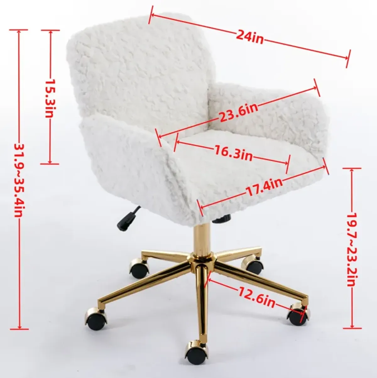 Office Chair, Artificial Rabbit Hair Home Office Chair With Golden Metal Base, Adjustable Desk Chair Swivel Office Chair, Vanity Chair