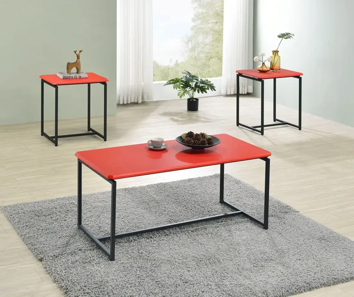 GT - 3 Piece Carbon Fiber Wrap Coffee Table And End Table (Set of 3)