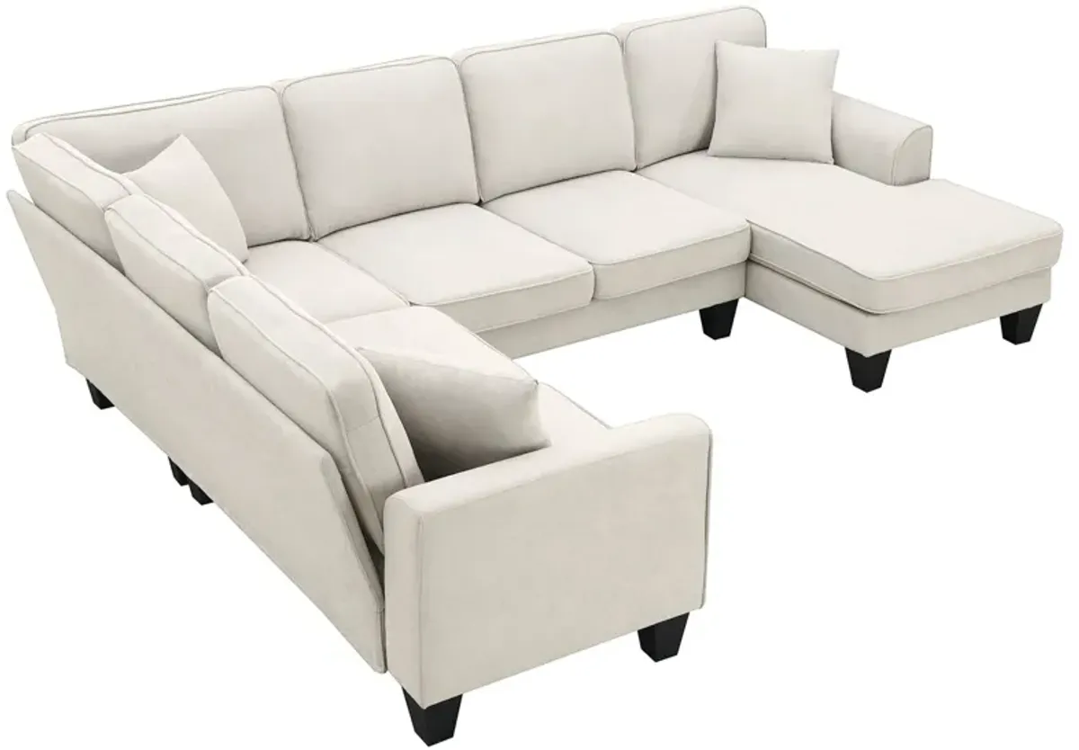 Modern U Shape Sectional Sofa, 7 Seat Fabric Sectional Sofa Set With 3 Pillows Included For Living Room, Apartment, Office