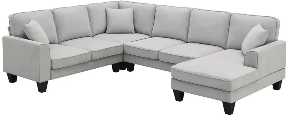 Modern U Shape Sectional Sofa, 7 Seat Fabric Sectional Sofa Set With 3 Pillows Included For Living Room, Apartment, Office