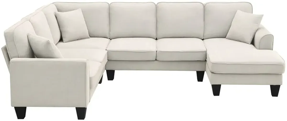 Modern U Shape Sectional Sofa, 7 Seat Fabric Sectional Sofa Set With 3 Pillows Included For Living Room, Apartment, Office