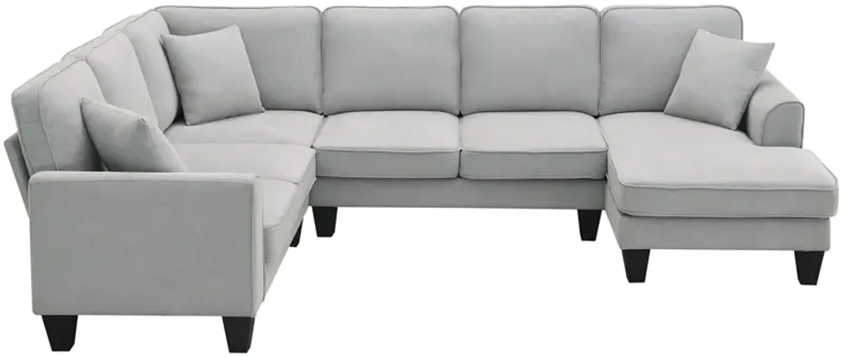 Modern U Shape Sectional Sofa, 7 Seat Fabric Sectional Sofa Set With 3 Pillows Included For Living Room, Apartment, Office