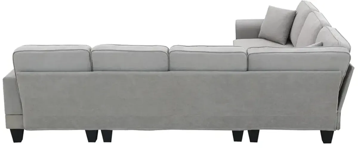 Modern U Shape Sectional Sofa, 7 Seat Fabric Sectional Sofa Set With 3 Pillows Included For Living Room, Apartment, Office