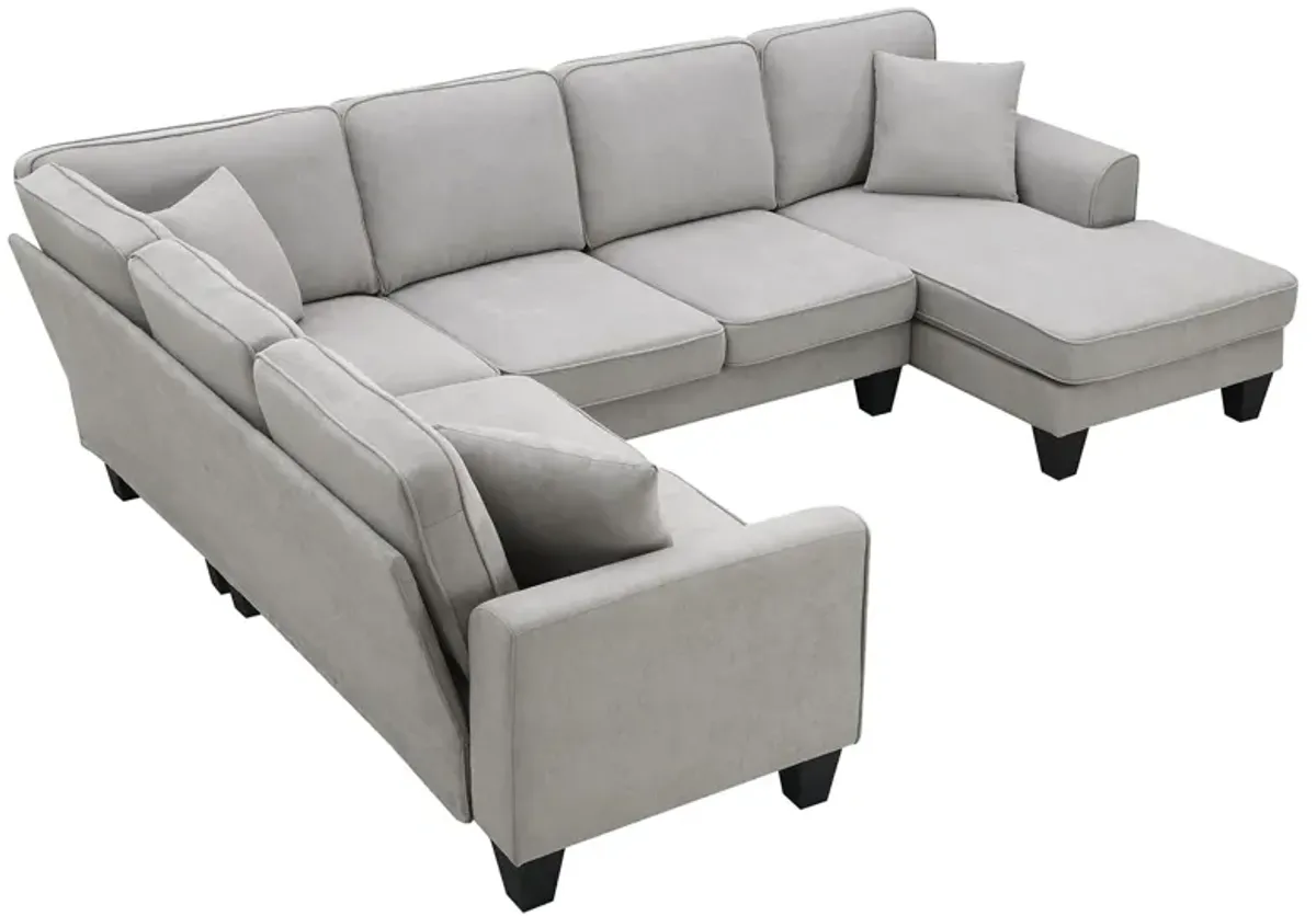 Modern U Shape Sectional Sofa, 7 Seat Fabric Sectional Sofa Set With 3 Pillows Included For Living Room, Apartment, Office