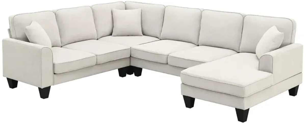 Modern U Shape Sectional Sofa, 7 Seat Fabric Sectional Sofa Set With 3 Pillows Included For Living Room, Apartment, Office