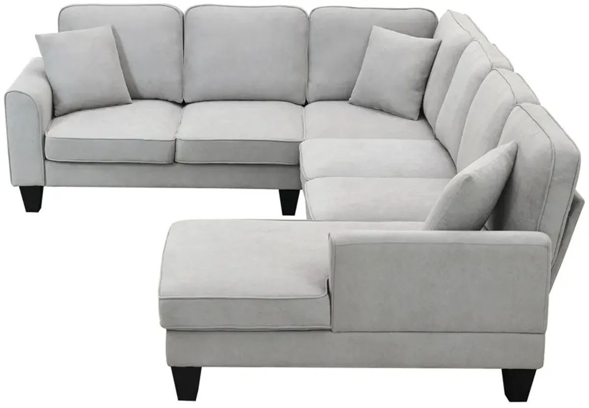 Modern U Shape Sectional Sofa, 7 Seat Fabric Sectional Sofa Set With 3 Pillows Included For Living Room, Apartment, Office