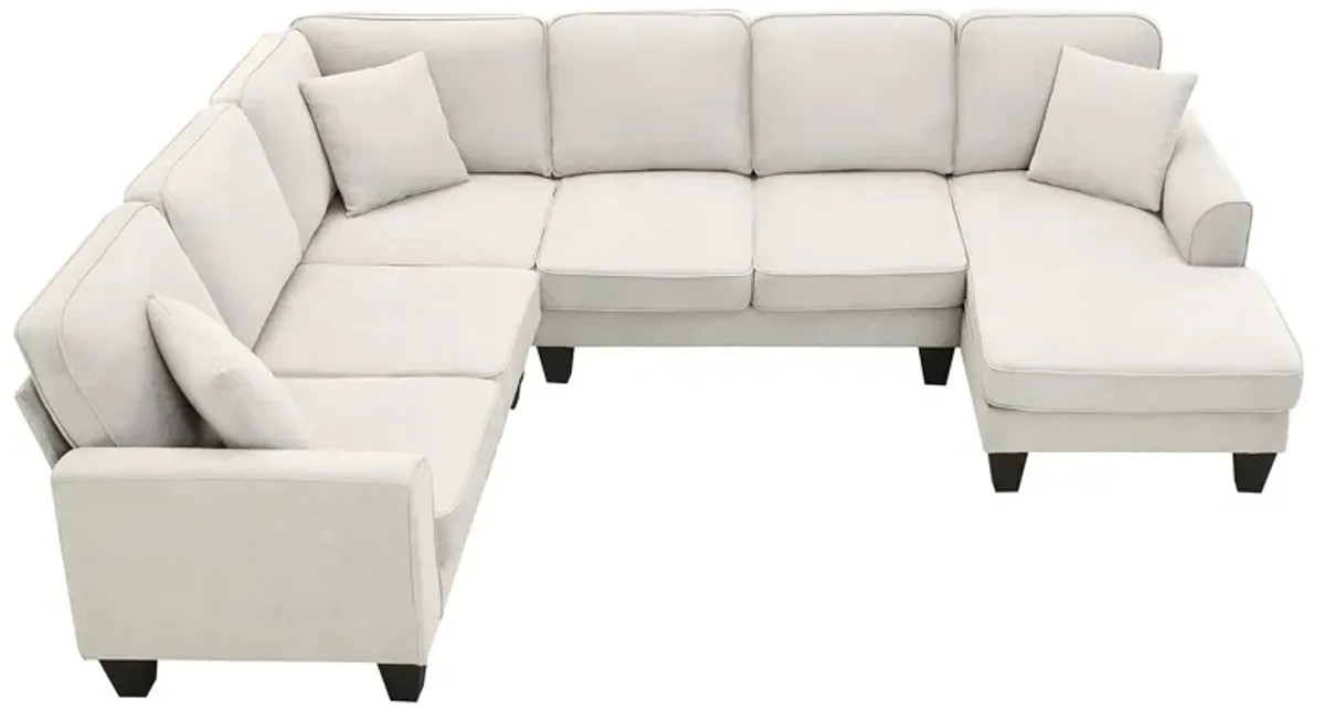 Modern U Shape Sectional Sofa, 7 Seat Fabric Sectional Sofa Set With 3 Pillows Included For Living Room, Apartment, Office