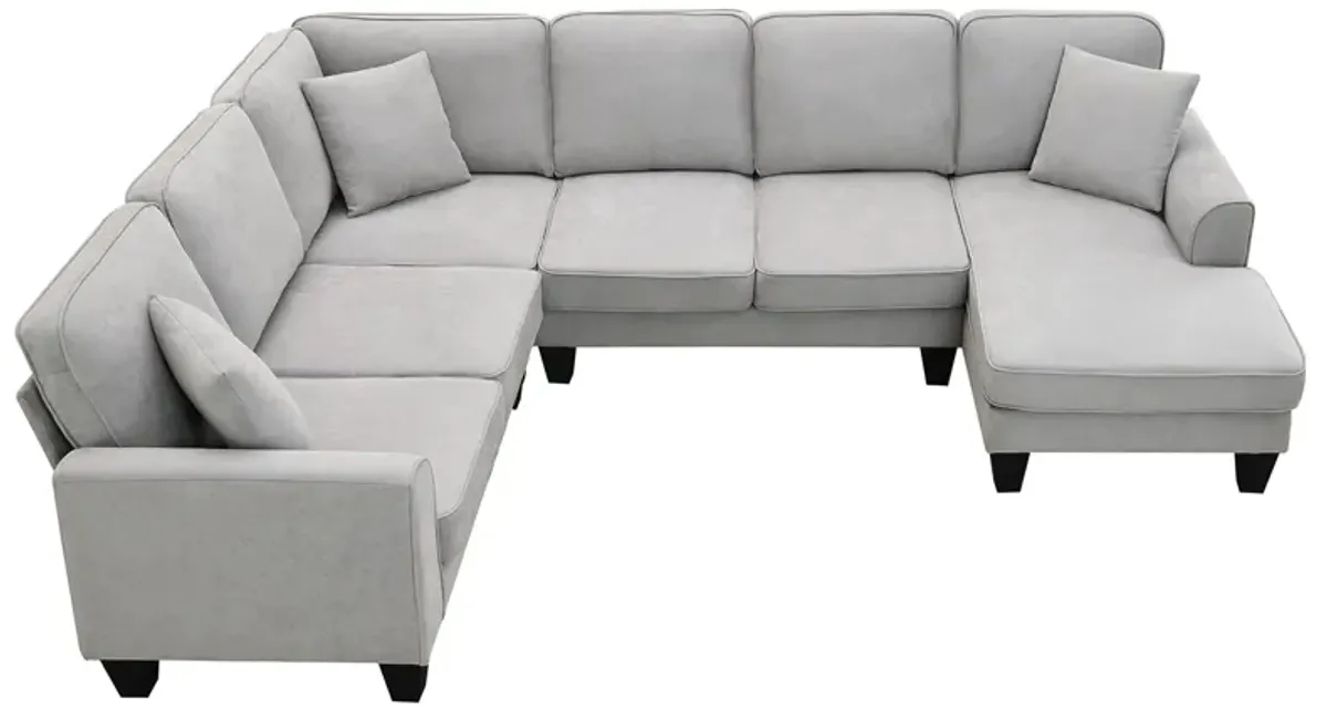 Modern U Shape Sectional Sofa, 7 Seat Fabric Sectional Sofa Set With 3 Pillows Included For Living Room, Apartment, Office